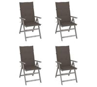 WDGJJFECNMUEHI 4 Pcs Reclining Garden Chairs with Cushions, Solid Acacia Wood Patio Lounge Chairs Adjustable in 5 Positions, Outdoor Furniture Set for Backyard, Poolside, Gray