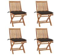 WDGJJFECNMUEHI 4 Pcs Teak Wood Folding Garden Chairs with Cushions, Outdoor Patio Furniture Set for Home, Cafe, Foldable Stackable Dining Chairs Weather-Resistant Comfortable Seating