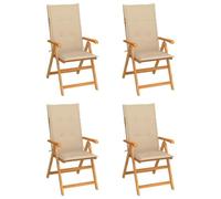 WDGJJFECNMUEHI 4 Pcs Teak Wood Garden Chairs with Beige Cushions, Adjustable Reclining Back, Foldable Outdoor Patio Furniture for Relaxing with Family & Friends
