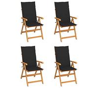 WDGJJFECNMUEHI 4 Pcs Teak Wood Garden Chairs with Black Cushions, Adjustable Reclining Back, Foldable Outdoor Patio Furniture for Relaxing with Family & Friends