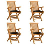 WDGJJFECNMUEHI 4 Pcs Teak Wood Garden Chairs with Black Cushions, Foldable Outdoor Patio Furniture Set for Terrace, Balcony, Backyard, Durable Weather-Resistant Solid Wood Seating