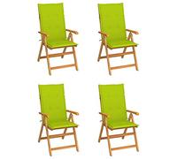 WDGJJFECNMUEHI 4 Pcs Teak Wood Garden Chairs with Cushions, Adjustable Reclining Backrest, Folding Outdoor Patio Furniture Set for Relaxing, Light Green