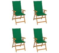 WDGJJFECNMUEHI 4 Pcs Teak Wood Garden Chairs with Green Cushions, Adjustable Reclining Backrest, Foldable Outdoor Patio Furniture for Relaxing with Family Friends