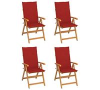 WDGJJFECNMUEHI 4 Pcs Teak Wood Garden Chairs with Red Cushions, Adjustable Reclining Backrest, Foldable Outdoor Patio Furniture for Relaxing with Family Friends