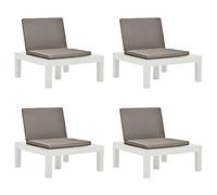 WDGJJFECNMUEHI 4 Pcs White Plastic Garden Lounge Chairs with Brown Cushions, Outdoor Patio Furniture Set for Poolside, Backyard, Comfortable Weather-Resistant Sunbathing Chairs No Assembly Required