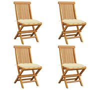 WDGJJFECNMUEHI 4 Piece Folding Teak Wood Garden Chairs with Cream White Cushions, Outdoor Patio Dining Set, Weather-Resistant Solid Teak Furniture for Balcony Terrace