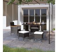 WDGJJFECNMUEHI 4 Piece Garden Chair and Stool Set in Black Polyrattan, Outdoor Patio Furniture with Thick Cushions, Steel Frame, for Terrace Balcony Backyard