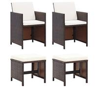 WDGJJFECNMUEHI 4-Piece Garden Chair Set with Footstools in Brown Polyrattan, Outdoor Patio Furniture with Cushions, Weather-Resistant PE Wicker & Steel Frame for Terrace, Backyard