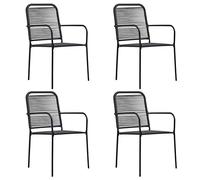 WDGJJFECNMUEHI 4 Piece Outdoor Dining Chairs Set, Black Cotton Rope and Powder Coated Steel Frame, Modern Patio Garden Furniture for Terrace, Balcony, Backyard, Comfortable and Durable