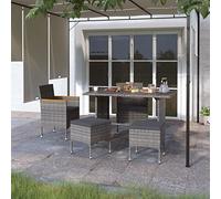 WDGJJFECNMUEHI 4-Piece Outdoor Garden Chair Set with Footstools in Gray Poly Rattan, Steel Frame & Thick Cushions for Patio, Terrace, Backyard