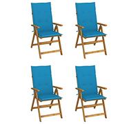 WDGJJFECNMUEHI 4-Piece Reclining Garden Chairs Set with Cushions, Solid Acacia Wood Outdoor Lounge Chairs Adjustable Backrest, Foldable Patio Furniture for Terrace Poolside Relaxation