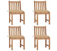 WDGJJFECNMUEHI 4-Piece Teak Wood Garden Chairs Set with Cushions, Outdoor Patio Furniture for Backyard, Terrace, Weather-Resistant Solid Wood Dining Seating, Beige