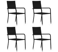 WDGJJFECNMUEHI 4 Stackable Garden Dining Chairs Black in Polyrattan PE - Outdoor Patio Balcony Furniture Set - Weatherproof Steel Frame - 110kg Capacity - Easy Assembly
