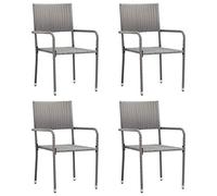 WDGJJFECNMUEHI 4 Stackable Garden Dining Chairs in Gray Poly Rattan, Outdoor Patio Furniture Set of 4, Lightweight PE Wicker with Steel Frame for Balcony Terrace Restaurant, Max Load 110kg per Seat