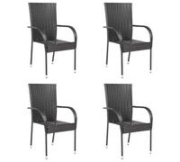 WDGJJFECNMUEHI 4 Stackable Outdoor Chairs Brown Polyrattan Garden Patio Furniture Set of 4 Waterproof Lightweight PE Rattan Chairs with Powder Coated Steel Frame for Terrace Balcony