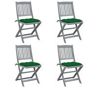 WDGJJFECNMUEHI 4pz Folding Garden Chairs Acacia Wood with Cushions, Outdoor Patio Dining Set for Terrace, Foldable Weather-Resistant Seating with Comfortable Pillows, Gray Finish