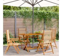 WDGJJFECNMUEHI 4pz Reclining Garden Chairs Beige Solid Acacia Wood Outdoor Patio Furniture Set for Backyard Balcony Foldable Adjustable Comfortable Seating