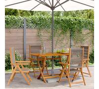 WDGJJFECNMUEHI 4pz Reclining Garden Chairs, Solid Acacia Wood Outdoor Lounge Chairs with Adjustable Backrest, Foldable Patio Chairs for Balcony Garden Backyard, Gray, Max Load 110kg