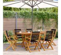 WDGJJFECNMUEHI 6 Pack Folding Garden Chairs Black Solid Acacia Wood Outdoor Patio Furniture for Balcony Terrace Backyard Comfortable Foldable Seating with Armrest Supports 110kg