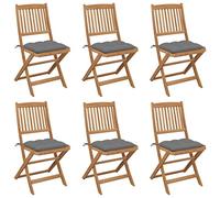 WDGJJFECNMUEHI 6 Pcs Acacia Wood Folding Garden Chairs with Cushions, Outdoor Patio Furniture Set for Relaxing in Sun, Foldable Comfortable Seating for Balcony, Backyard, Gray