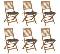 WDGJJFECNMUEHI 6 Pcs Acacia Wood Folding Garden Chairs with Cushions, Outdoor Patio Furniture Set for Relaxing, Durable Foldable Seating with Comfortable Seat Cushions, Anthracite Color, Easy Storage