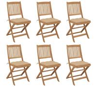WDGJJFECNMUEHI 6 Pcs Acacia Wood Folding Garden Chairs with Cushions, Outdoor Patio Furniture Set for Relaxing, Comfortable Foldable Seating Solution for Backyard, Poolside, Beige