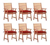 WDGJJFECNMUEHI 6 Pcs Acacia Wood Outdoor Dining Chairs with Cushions, Waterproof Garden Patio Furniture Set, Rustic Design Weather-Resistant for Terrace Backyard