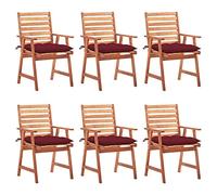 WDGJJFECNMUEHI 6 Pcs Acacia Wood Outdoor Dining Chairs with Cushions, Waterproof Patio Garden Furniture Set, Rustic Design for Terrace Backyard, Comfortable Seating, Easy Assembly