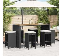 WDGJJFECNMUEHI 6 Pcs Black Poly Rattan Bar Stools with Removable Cushions, Outdoor Garden Patio Furniture Set, Weather-Resistant PE Wicker & Powder Coated Steel Frame, Max Load 110kg per Seat