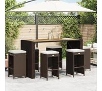WDGJJFECNMUEHI 6 Pcs Brown Garden Bar Stools with Cushions, PE Rattan Outdoor Bar Height Stools, Weather-Resistant Patio Furniture Set for Garden, Poolside, Backyard, Max Load 110kg per Seat