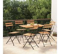 WDGJJFECNMUEHI 6 Pcs Folding Bistro Chairs Teak Solid Wood and Steel Outdoor Garden Patio Furniture Set for Restaurant Cafe Terrace Durable Weather-Resistant Foldable Chairs with 110kg Capacity