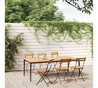 WDGJJFECNMUEHI 6 Pcs Folding Garden Chairs Acacia Wood and Steel Frame Outdoor Patio Balcony Furniture Set Durable Weather-Resistant Space-Saving Design