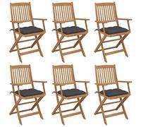 WDGJJFECNMUEHI 6 Pcs Folding Garden Chairs Acacia Wood with Cushions Outdoor Patio Furniture Set for Relaxing in Backyard Terrace Poolside Durable Comfortable Foldable Seating Solution