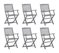 WDGJJFECNMUEHI 6 Pcs Folding Garden Chairs Solid Acacia Wood Outdoor Patio Dining Set Gray Washed Finish for Terrace Backyard Balcony Space Saving