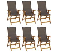 WDGJJFECNMUEHI 6 Pcs Folding Garden Chairs with Cushions, Solid Acacia Wood Outdoor Dining Chairs for Patio, Terrace, Backyard, 5 Adjustable Positions, Vintage Style, Easy to Clean & Space Saving