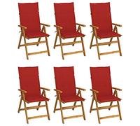WDGJJFECNMUEHI 6 Pcs Folding Garden Chairs with Cushions, Solid Acacia Wood Outdoor Dining Chairs for Patio, Terrace, Backyard, Vintage Style, Adjustable & Space Saving, Max Load 110kg