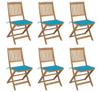 WDGJJFECNMUEHI 6 Pcs Folding Garden Chairs with Cushions Solid Acacia Wood Outdoor Patio Furniture Set for Relaxing in Backyard or Terrace, Royal Blue