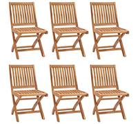 WDGJJFECNMUEHI 6 Pcs Folding Teak Wood Garden Chairs Set, Solid Teak Outdoor Foldable Chairs for Patio, Balcony, Cafe, Weatherproof & Space Saving, No Assembly Required