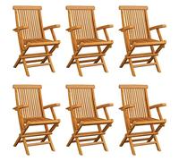 WDGJJFECNMUEHI 6 Pcs Folding Teak Wood Garden Chairs Set, Solid Teak Outdoor Patio Furniture for Terrace, Balcony, Foldable Ergonomic Design with Armrests, Weather-Resistant & Space-Saving