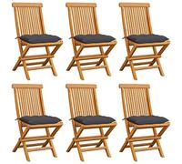 WDGJJFECNMUEHI 6 Pcs Folding Teak Wood Garden Chairs with Anthracite Cushions, Outdoor Patio Dining Furniture Set, Weather-Resistant Comfortable Seating for Terrace, Poolside, Backyard