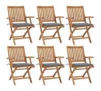 WDGJJFECNMUEHI 6 Pcs Folding Teak Wood Garden Chairs with Cushions, Outdoor Patio Dining Set for Home, Cafe, Restaurant, Weather-Resistant & Space-Saving Design