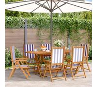 WDGJJFECNMUEHI 6 Pcs Reclining Garden Chairs Set, Acacia Wood and Polyester Fabric, Blue & White, Foldable Outdoor Patio Furniture for Balcony, Backyard, Poolside, Max Load 110kg per Seat