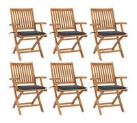 WDGJJFECNMUEHI 6 Pcs Teak Wood Folding Garden Chairs with Cushions, Outdoor Patio Dining Set for Home, Cafe, Restaurant, Weather-Resistant, Comfortable & Space-Saving Design