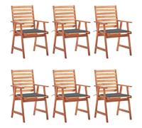 WDGJJFECNMUEHI 6-Piece Acacia Wood Outdoor Dining Chairs with Cushions, Weather-Resistant Patio Garden Furniture Set, Rustic Design with Slatted Back and Waterproof Seat Covers for Terrace