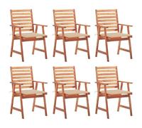 WDGJJFECNMUEHI 6-Piece Outdoor Dining Chairs Set with Cushions, Solid Acacia Wood Patio Garden Furniture, Waterproof Seat Covers, Rustic Design for Terrace Backyard