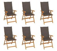 WDGJJFECNMUEHI 6-Piece Teak Wood Garden Chairs Set with Adjustable Backrest & Mole Gray Cushions, Outdoor Patio Furniture for Relaxing with Family & Friends, Weather-Resistant Folding Lounge Chairs