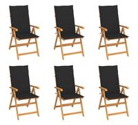 WDGJJFECNMUEHI 6-Piece Teak Wood Garden Chairs Set with Black Cushions, Adjustable Reclining Back, Foldable Outdoor Patio Furniture for Relaxing with Family & Friends