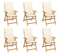 WDGJJFECNMUEHI 6-Piece Teak Wood Garden Chairs Set with Cream Cushions, Adjustable Reclining Back, Foldable Outdoor Patio Furniture for Relaxing with Family & Friends