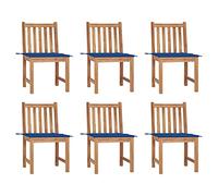 WDGJJFECNMUEHI 6-Piece Teak Wood Garden Chairs Set with Cushions, Outdoor Patio Furniture for Backyard, Durable Weather-Resistant Solid Wood Dining Seating with Royal Blue Polyester Cushions
