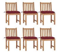 WDGJJFECNMUEHI 6-Piece Teak Wood Garden Chairs Set with Cushions, Outdoor Patio Furniture for Relaxing in Sun, Durable Weather-Resistant Solid Wood, Wine Red Cushions, Easy Assembly